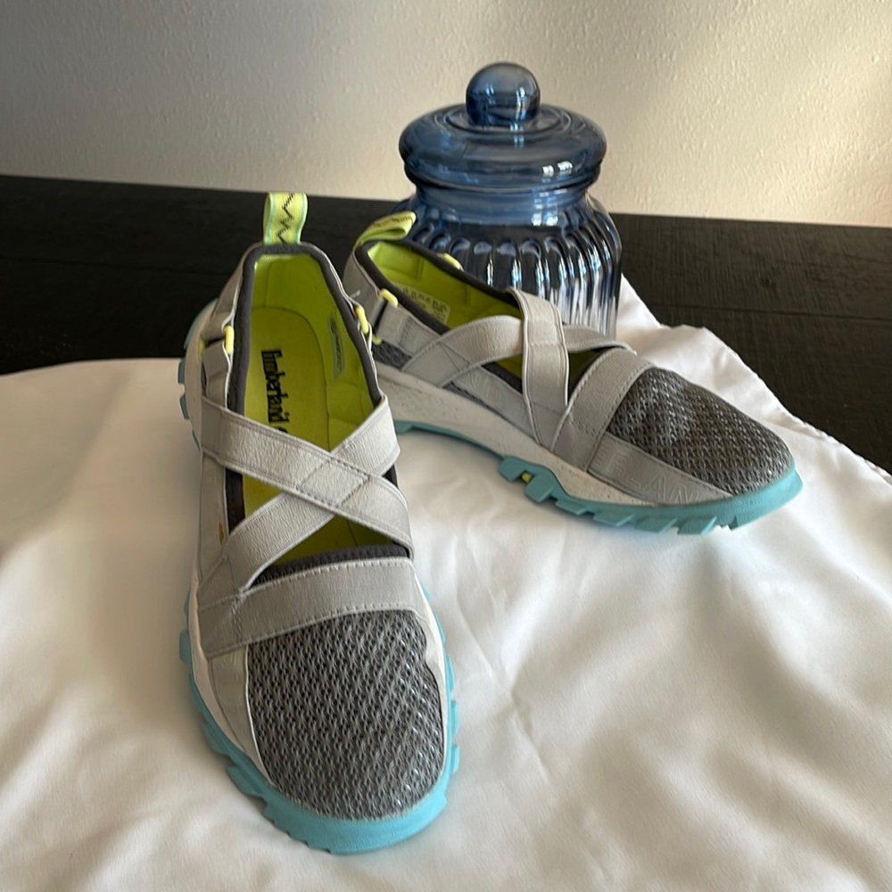 Timberland Women’s Sneaker Size 6.5 Grey Steel Yellow Blue Slip-on GUC